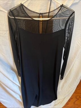 Donna Ricco Black Mesh-Sleeve Sheath Dress